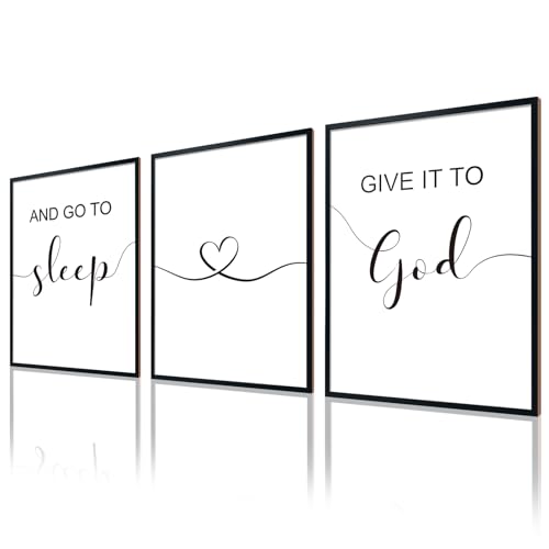 Bnesi Large 3 PCS Bedroom Wall Decoration Give It To God and Go To Sleep Sign Bedroom Wall Decor Set Black And White Wall Art for Bedroom Wall Decor Above Bed Unique Wall Art (God) - color: God