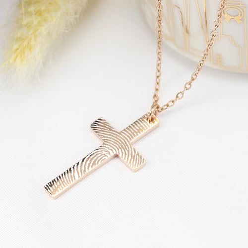 Personalized Engraved Fingerprint Cross Necklace Religious Stainless Steel Jewelry Memorized Motivate Pendant Name Message Pendants