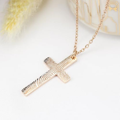 Personalized Engraved Fingerprint Cross Necklace Religious Stainless Steel Jewelry Memorized Motivate Pendant Name Message Pendants