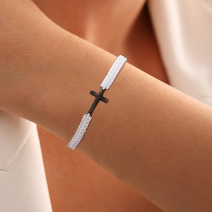 Initial Bracelets for Women Teen Girls Handmade Rope Braided Bracelet for Men Jewelry Birthday Graduation Mother's Day Gifts for Mom Wife Girlfriend Her Friends - style: 9 black-black cross