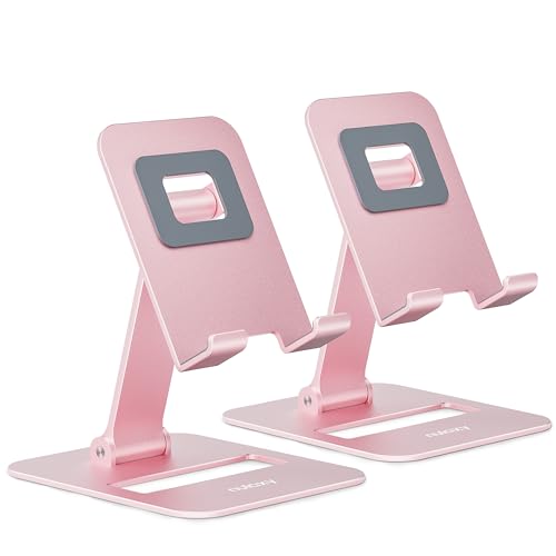 Nulaxy 2 Pack Aluminum Dual Folding Cell Phone Stand for Desk, Rose Gold - color: Rose Gold