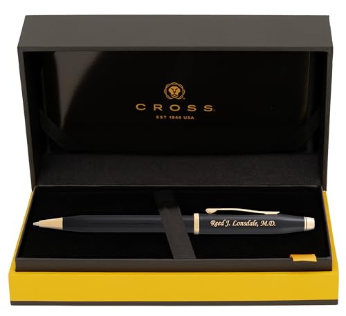 Cross Century II Personalized Ballpoint Pen in Black Lacquer with Gold Trim - color: Black