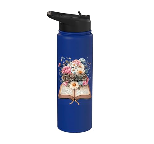 Faith-Based Floral Scripture Design for Women Stainless Steel Insulated Water Bottle - color: Royal Blue