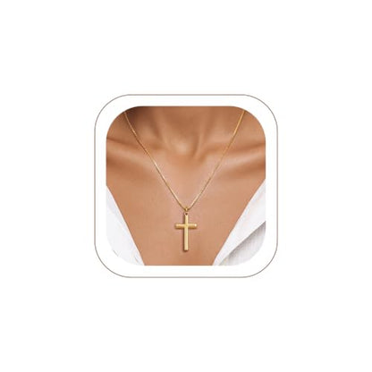 KeyStyle Cross Necklace for Women,Silver/Gold/Rose Gold Cross Pendant - color: 03-Large Cross-Gold