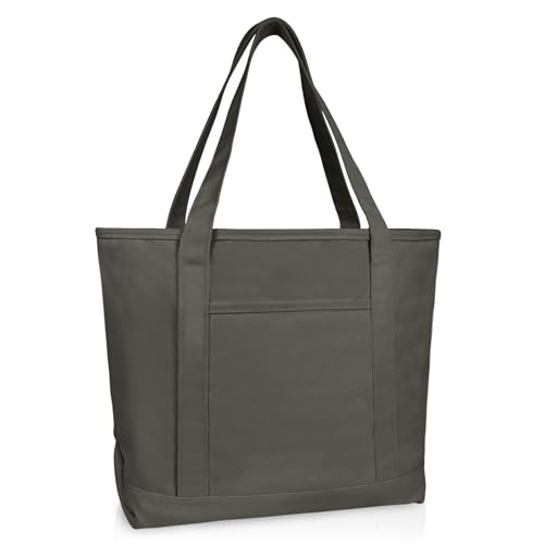 DALIX 20" Solid Color Cotton Canvas Shopping Tote Bag in Asphalt Gray - color: Asphalt Gray