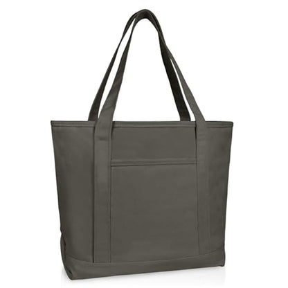 DALIX 20" Solid Color Cotton Canvas Shopping Tote Bag in Asphalt Gray - color: Asphalt Gray