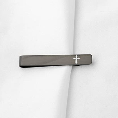 BEKECH Faith Christian Jewelry for Men - Cross Tie Clip Gift for Him, Boss, Coworkers, First Communion - color: Black