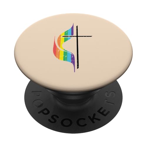 Gay Christian Cross Rainbow Methodist LGBTQ Pride Men Women PopSockets Adhesive PopGrip - style: Adhesive PopGrip