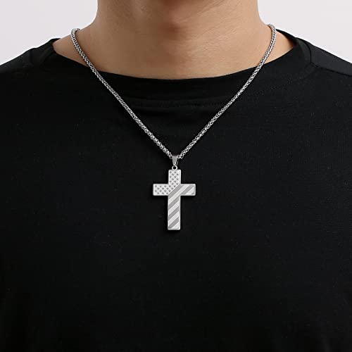 DuoDiner 18+2" Cross Necklace for Men Boys Christian Confirmation Gifts - color: Silver, style: Lord's Prayer