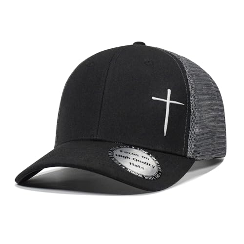 Christian Hats for Men Women,Jesus Cross Hat Christian Religious Gifts for Birthday/Christmas - color: 01.black-silver 02