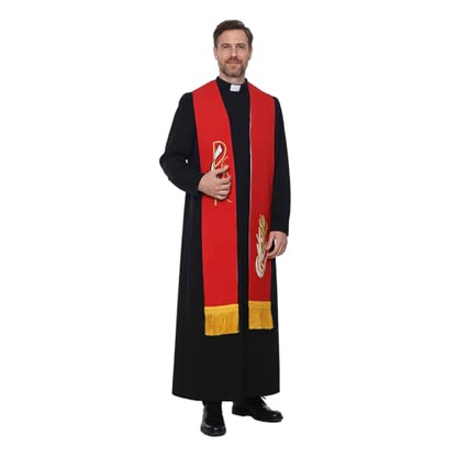 BLESSUME Priest Reversible Stole Embroidered Clergy Stole with Tassels Church Minister Pastor Wedding Shawls - color: White and Red