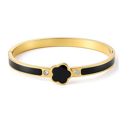 Fullrainbow Bible Verse Bracelet Religious Daily Bible Verse NFC Bracelet for Women, Gold Plated Bangle Bracelets with Black Enamel Flower Design and Crystal Accents (gold)