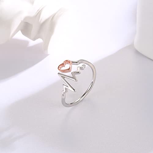 Sterling Silver Nurse Jewelry for Women Heartbeat Stethoscope Necklace Ring Nurses Week Graduation Gifts - color: Rose Gold