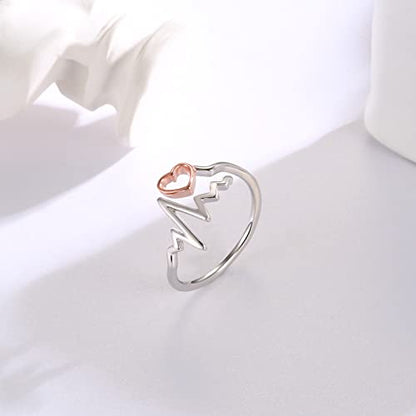 Sterling Silver Nurse Jewelry for Women Heartbeat Stethoscope Necklace Ring Nurses Week Graduation Gifts - color: Rose Gold