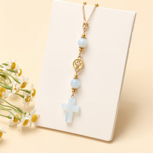 Opalite Cross Car Hanging Ornament Gift Box for Rear View Mirror - color: Opalite