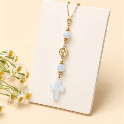 Opalite Cross Car Hanging Ornament Gift Box for Rear View Mirror - color: Opalite