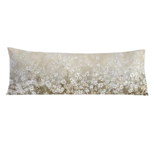 Vintage White Flower 20x54 Body Pillow Cover, Floral Room Decor, Botanical Decor, Abstract Modern Nature Wildflower Botanical Decorative Long Body Pillow Cases for Bed Couch - color: Nature-9