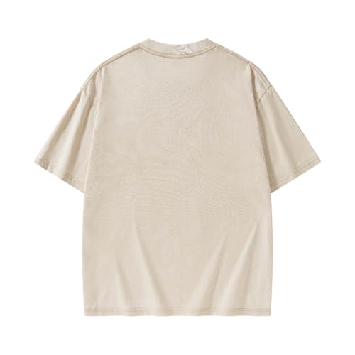 Graphic Tees Summer Women Men Cotton Novelty Oversized Crew Neck Psalm of Bible Christian Washed T-Shirt - color: Beige, size: Small