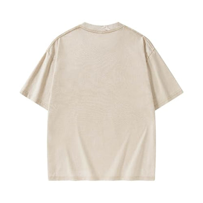 Graphic Tees Summer Women Men Cotton Novelty Oversized Crew Neck Psalm of Bible Christian Washed T-Shirt - color: Beige, size: X-Large