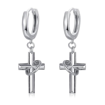 Cross Earrings 925 Sterling Silver Cross Dangle Earrings Christianity Jewelry Gift for Men Women - style: Ring Cross-Silver