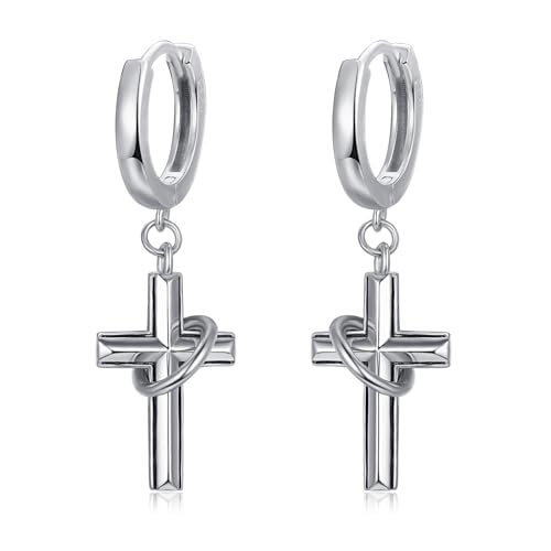 Cross Earrings 925 Sterling Silver Cross Dangle Earrings Christianity Jewelry Gift for Men Women - style: Ring Cross-Silver