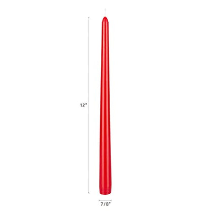 Mega Candles 12 pcs Unscented Red Taper Candles, Hand Poured Wax Candle 12 Inch x 7/8 Inch, Home Décor, Wedding Receptions, Centerpieces, Occasions, Events, Romantic Dinners, Prayer, Holders - color: Red