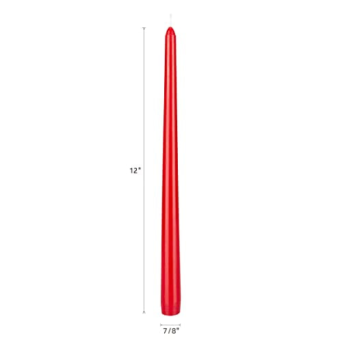 Mega Candles 12 pcs Unscented Red Taper Candles, Hand Poured Wax Candle 12 Inch x 7/8 Inch, Home Décor, Wedding Receptions, Centerpieces, Occasions, Events, Romantic Dinners, Prayer, Holders - color: Red