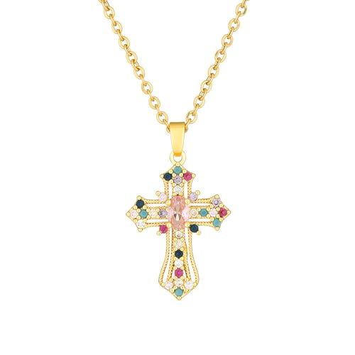 Exquisite Stainless Steel Cross Necklaces,A Perfect Blend of Gothic Style and Christian Faith, Suitable for Men and Women, Fashionable Accessories, Hypoallergenic Material - color: Colorful