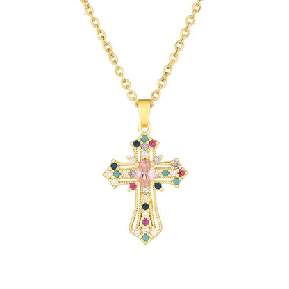 Exquisite Stainless Steel Cross Necklaces,A Perfect Blend of Gothic Style and Christian Faith, Suitable for Men and Women, Fashionable Accessories, Hypoallergenic Material - color: Colorful