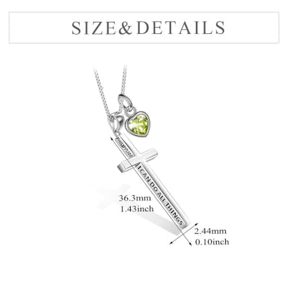 POPLYKE Cross Necklace 925 Sterling Silver Philippians 4:13 I Can Do All The Things Inspirational Necklace Gifts for Women Men 20+2'' - color: silver-08 August