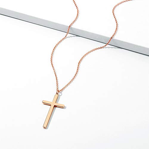 M MOOHAM Cross Necklace for Women Girls, Dainty 14K Gold Plated Cross Pendant Necklace Sideways Cross Choker Layered Necklaces for Women Girls - color: Cross Rose Gold 0.75"×1.26"