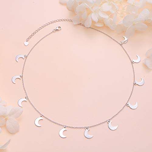 DAOCHONG Women S925 Sterling Silver Disc Statement Choker Necklace - style: Moon