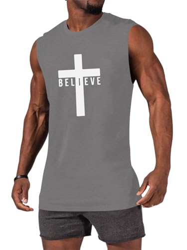 Men's Cotton Graphic Tank Tops Jesus Cross Believe Printed Faith Christian Shirts - color: ##Grey, size: 3X-Large