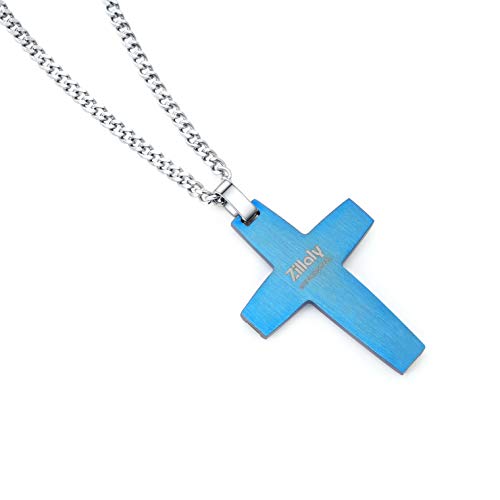 Men's Stainless Steel Cross Necklace,Two-Tone Black & Blue Carbon Fiber Pendant - Included Gift Box - style: Black & Blue XL001