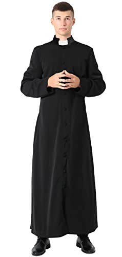 IvyRobes Cassock for Clergy Men Priest Robes Minister Pastor Church Costume with Tab Insert Collar - color: Black, size: 57FF(6'0"-6'2")Fit Chest 44"-47"