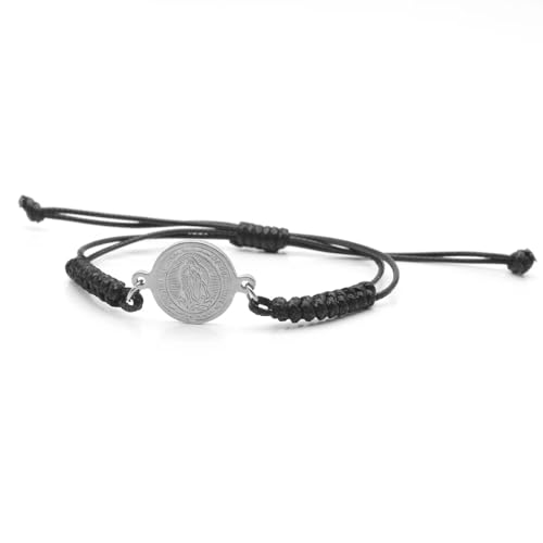 925 Sterling Silver San Benito Bracelet For Women And Men, Catholic Multicolor Bracelet St. Benedict Medal Hand Knitted Knot Coin Beaded Adjustable Religious Prayer Faith - color: Black Silver - San Benito Bracelet
