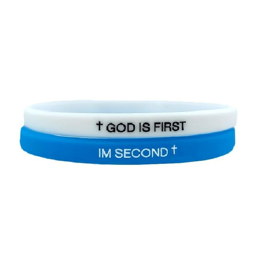 Pingyongchang GOD IS FIRST Bracelet, IM SECOND Bangles,Christian Religious Rubber Bracelet for Women Men,Inspirational Bible Verse Wristbands,Motivational Encouragement Gift - style: D White Blue