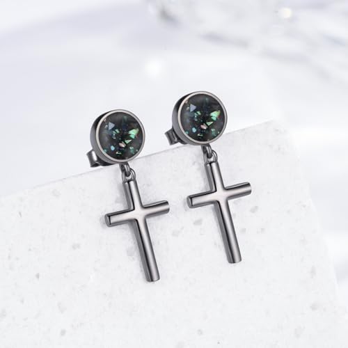 Black Dangle Drop Earrings 925 Sterling Silver Turquoise Earrings Jewelry Gifts for Women Men - style: Cross-Abalone Shell