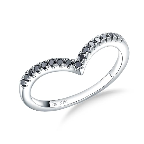 Moissanite Wedding Bands Crisss Cross/Curve/Wishbone Eternity Rings for Her - color: B. Chevron - Black Moissanite