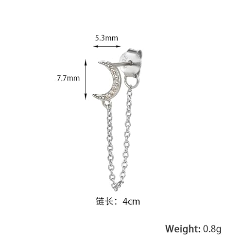925 Sterling Silver CZ Moon Cross Heart Teardrop Chain Earrings for Women - color: Moon--Silver