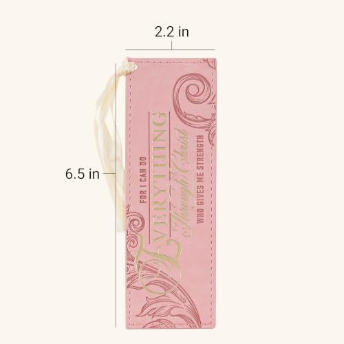 Christian Art Gifts Faux Leather Bookmark: Everything Through Christ - color: Pink/Through Christ