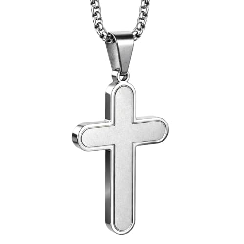 Stainless Steel Cross Necklace for Men & Women Polished & Matte Cross Pendant Unisex Religious Jewelry Gift Simple Christian Faith Jewelry
