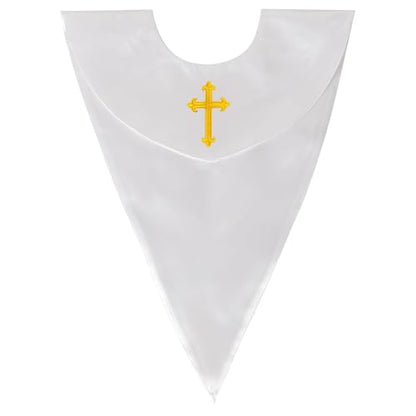 GradPlaza Unisex V Shape Church Choir Stole with Gold or White Embroidery Cross for Adults Church - color: White, style: Gpld Cross