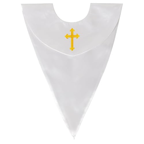 GradPlaza Unisex V Shape Church Choir Stole with Gold or White Embroidery Cross for Adults Church - color: White, style: Gpld Cross