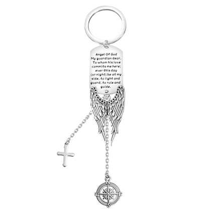 BEKECH Angel Of God My Guardian Dear Guardian Angel Charm Keychain Scripture Bible Verse Christian Blessing Gift