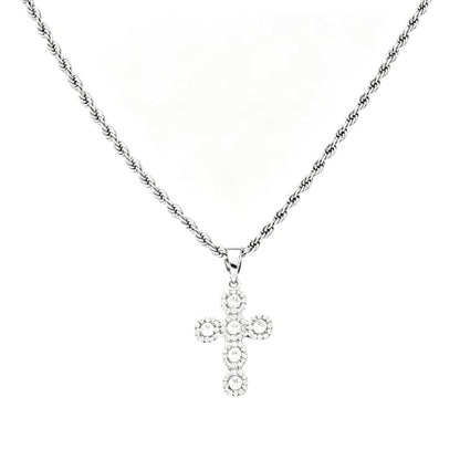 Cross Necklace for Women,14K Gold Silver Plated Box Chain Pendant，Dainty Personalized Charm Jewelry Gift for Her - color: Silver Cross B