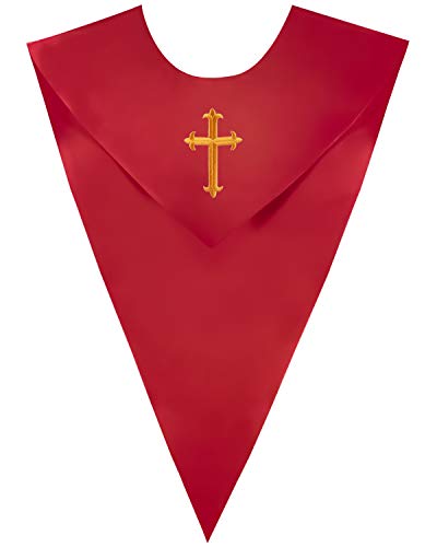 IvyRobes Unisex V Shape Solid-Colored Choir Stole with Cross - color: Red