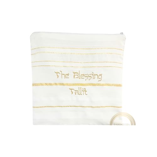 The Blessing Tallit, Messianic Christian Prayer Shawl 73x33in - color: Gold/White