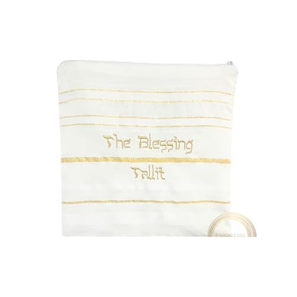 The Blessing Tallit, Messianic Christian Prayer Shawl 73x33in - color: Gold/White