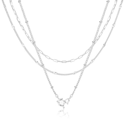 3PCS Gold Silver Layered Necklaces for Women Trendy - color: Silver&Water